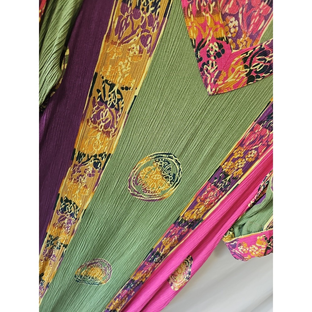 Soft Surroundings Bohemian Multicolored Maxi Dress 3/4 Roll Tab Sleeves V Neck - Picture 4 of 7